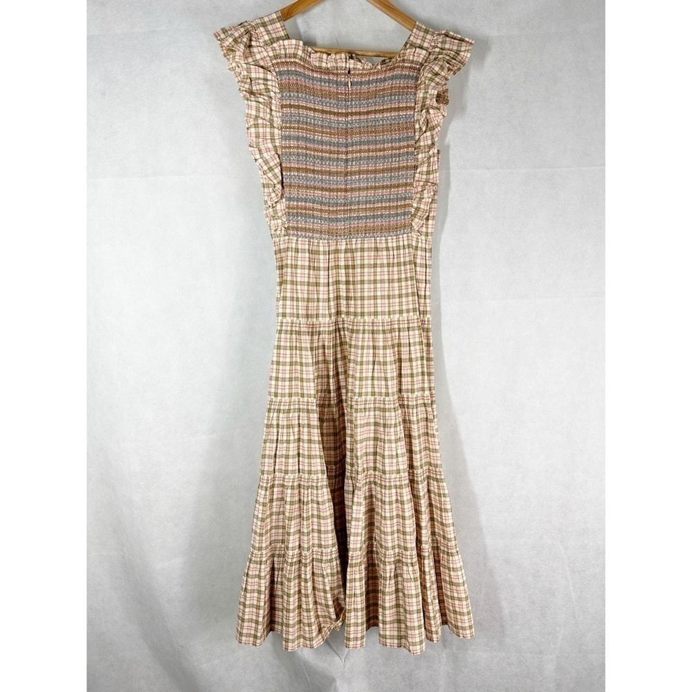 DÔEN Midi Plaid Arbor Smocked Midi Dress Size XS